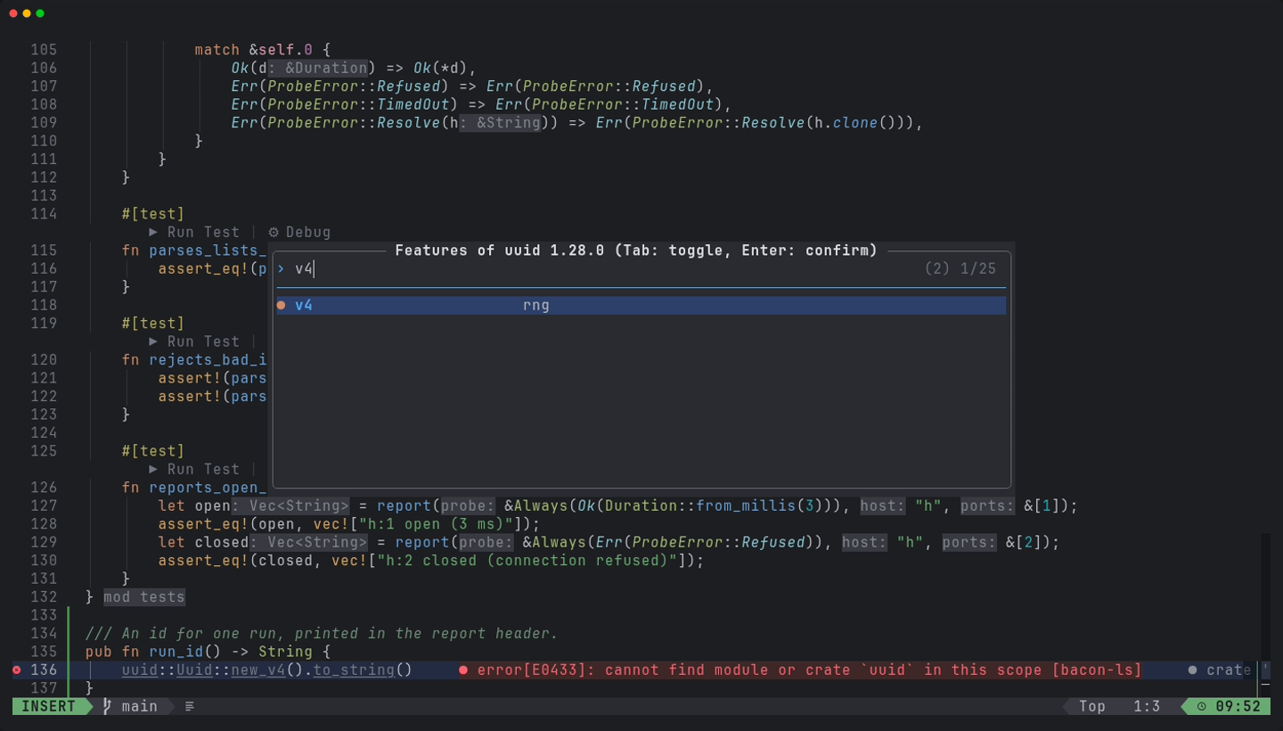 the feature picker of the uuid crate with the v4 feature toggled on